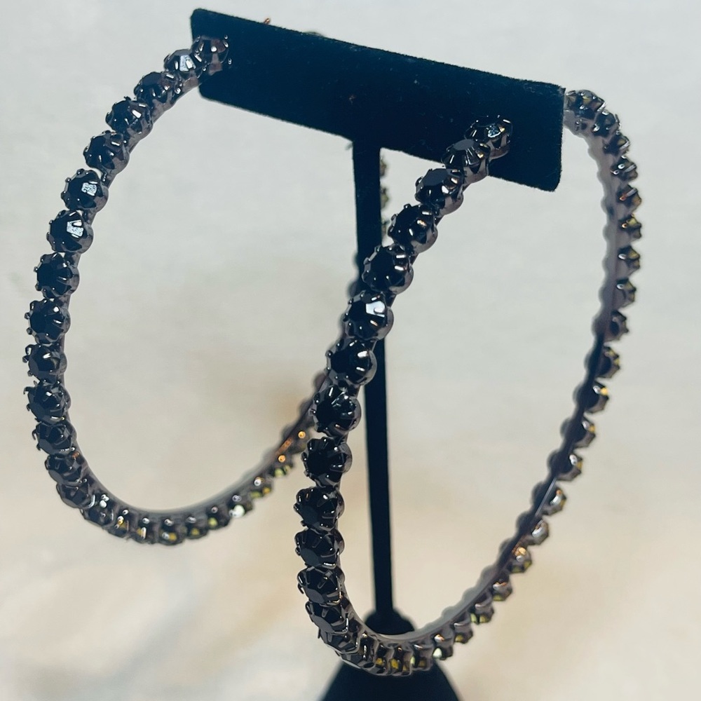 Sparkly Rhinestone 8.5cm 3 1/2 inch diameter Silver Gold Black Hoop Earrings